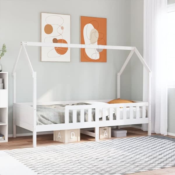 sengeramme til husseng 90x200 cm massivt fyrretræ hvid