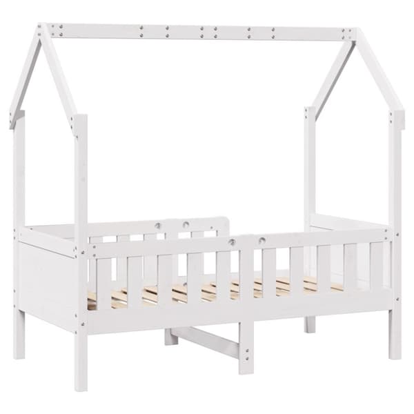 Barnsäng med husram vit 70x140 cm massiv furu