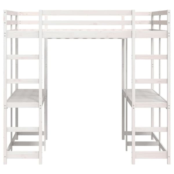 Våningssäng med skrivbord & stege vit 180x200 cm massiv furu