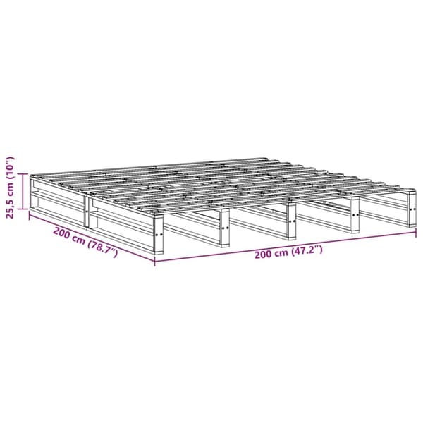 sengeramme uden madras 200x200 cm massivt fyrretræ hvid