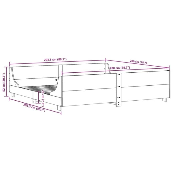 sengeramme uden madras 200x200 cm massivt fyrretræ hvid