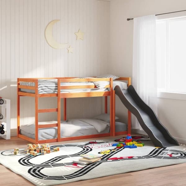 køjeseng med rutsjebane og stige 75x190 cm massivt fyrretræ