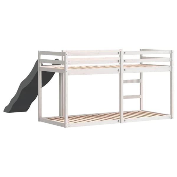 køjeseng med rutsjebane og stige 90x190cm massivt fyrretræ hvid