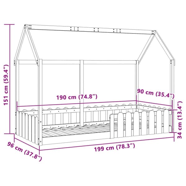 sengeramme til husseng 90x190 cm massivt fyrretræ hvid