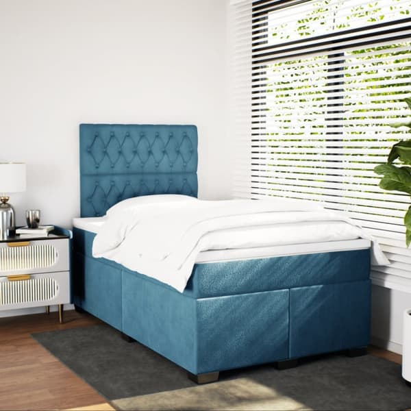 kontinentalseng med madras 120x190 cm velour blå