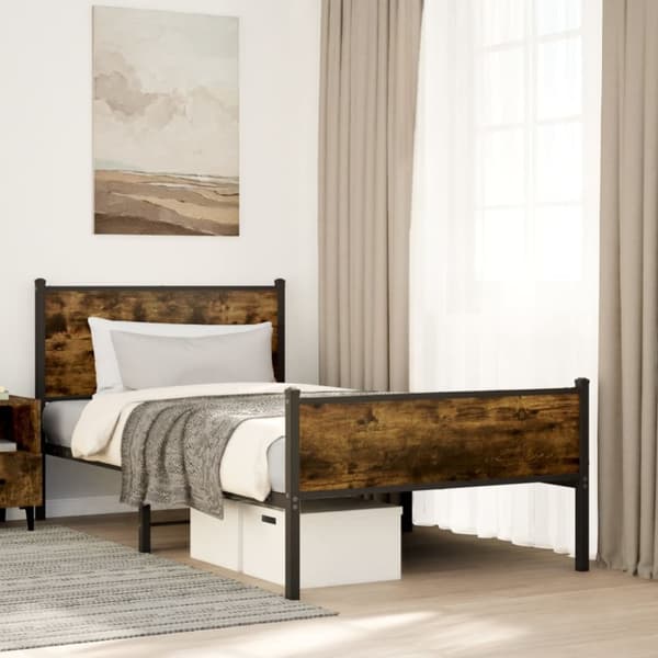 sengeramme uden madras 107x203 cm metal røget egetræsfarve