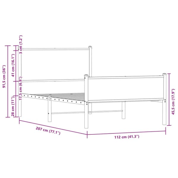 sengeramme uden madras 107x203 cm metal røget egetræsfarve