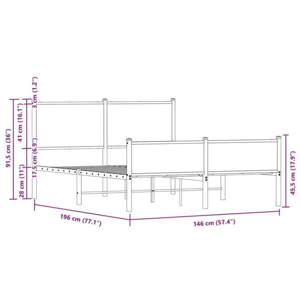 sengeramme uden madras 140x190 cm metal røget egetræsfarve