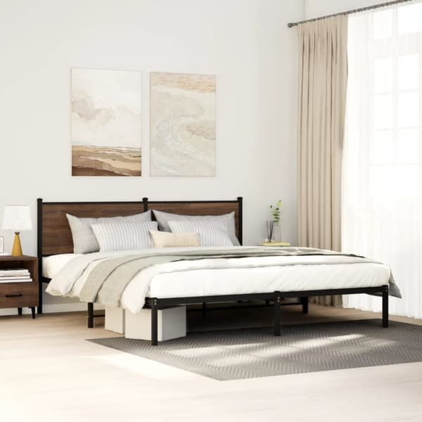 sengeramme uden madras 200x200 cm metal brun egetræsfarve