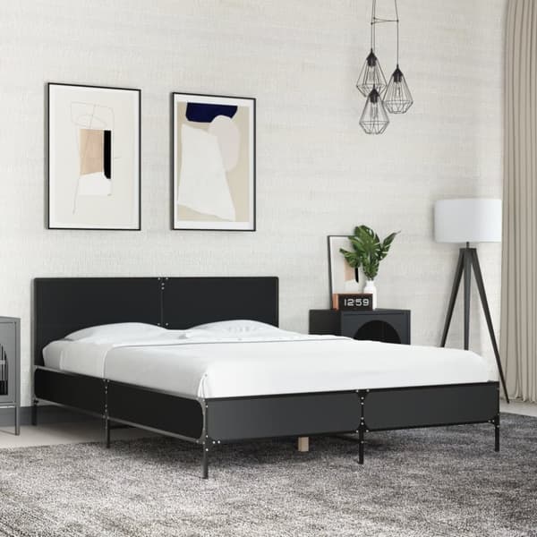 sengestel 120x190 cm konstrueret træ og metal sort