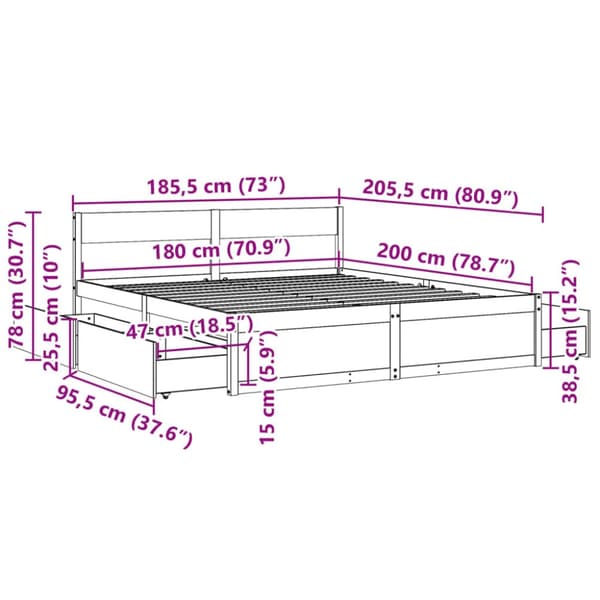 Sängram utan madrass vit 180x200 cm massiv furu