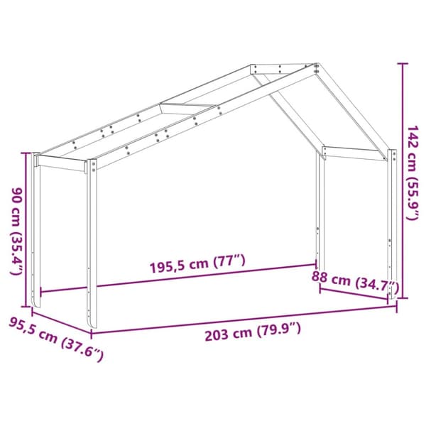 Tak till barnsäng 203x95,5x142 cm massiv furu