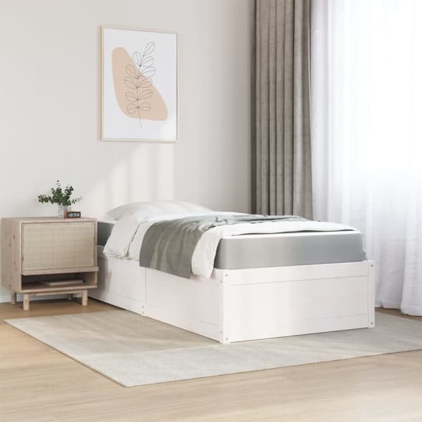 seng med madras 90x190 cm massivt fyrretræ hvid