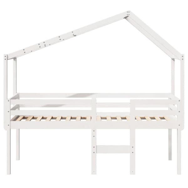 højseng med tag 90x190 cm massivt fyrretræ hvid