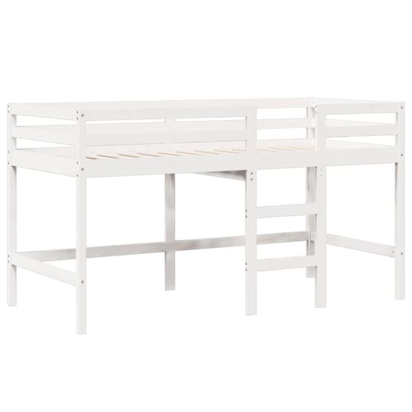 højseng med tag 90x190 cm massivt fyrretræ hvid