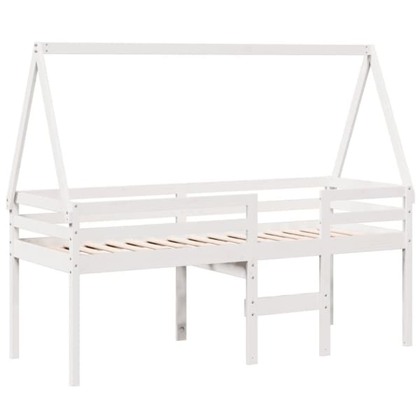Hög säng med tak vit 90x190 cm massiv furu