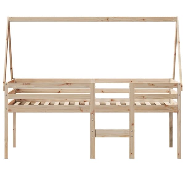 højseng med tag 75x190 cm massivt fyrretræ