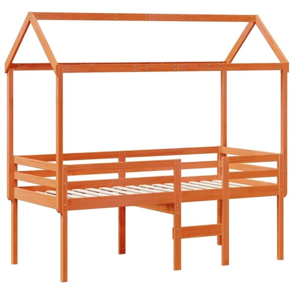 Hög säng med tak vaxad brun 75x190 cm massiv furu