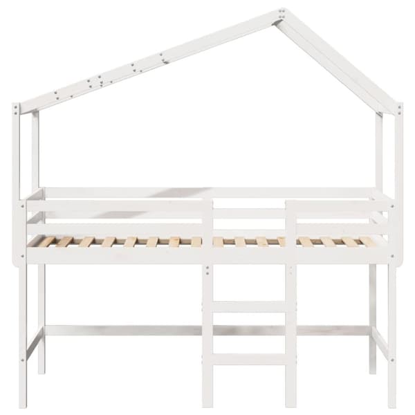 Våningssäng med stege och tak vit 90x200 cm massiv furu