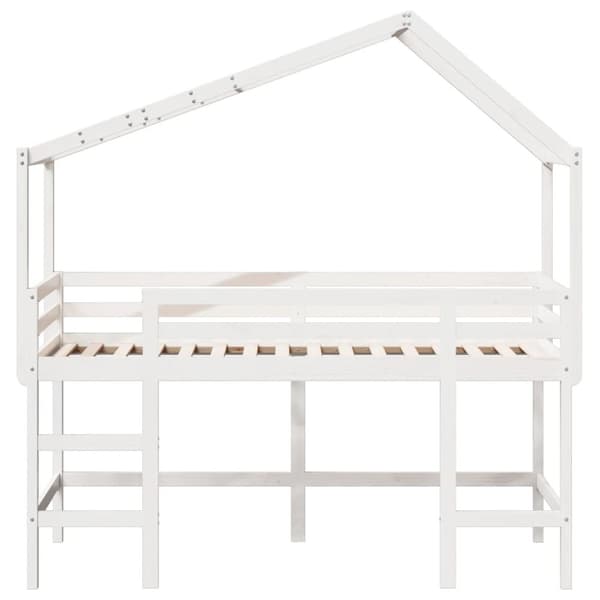 højseng med stige og tag 90x200 cm massivt fyrretræ