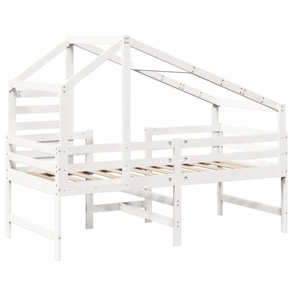 Våningssäng med stege och tak vit 90x200 cm massiv furu