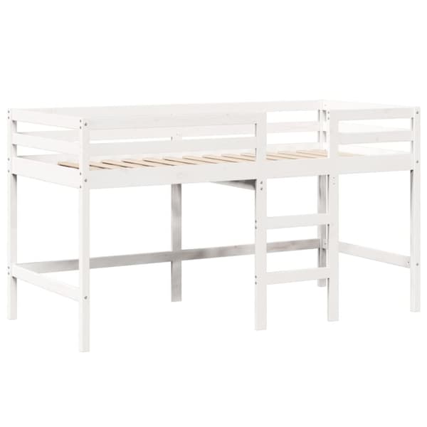 Våningssäng med stege och tak vit 90x200 cm massiv furu