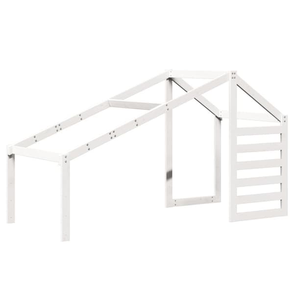 Våningssäng med stege och tak vit 90x200 cm massiv furu