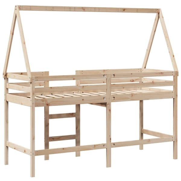 Våningssäng med stege och tak 90x190 cm massiv furu