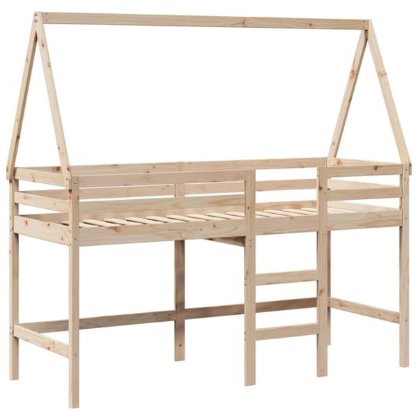 Våningssäng med stege och tak 90x190 cm massiv furu