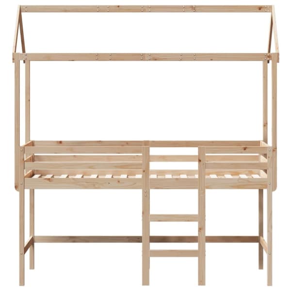 Våningssäng med stege och tak 90x190 cm massiv furu