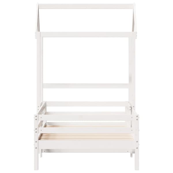 Sängram med tak vit 100x200 cm massiv furu