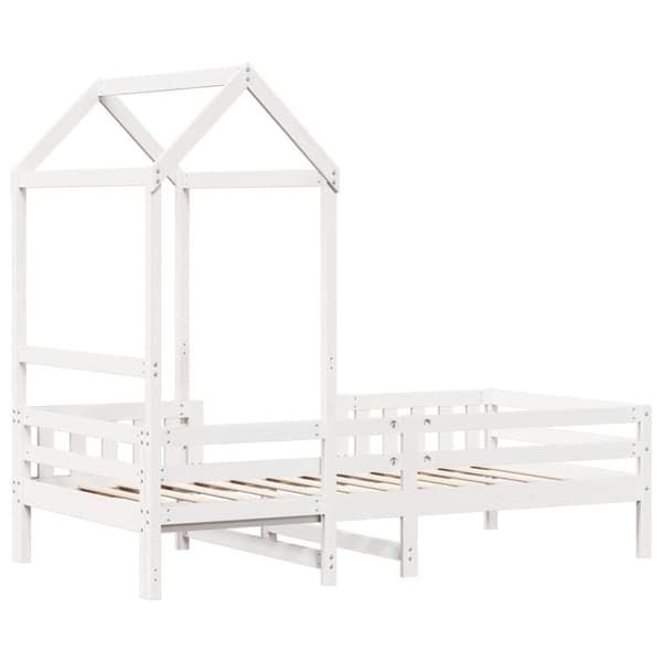 Sängram med tak vit 100x200 cm massiv furu