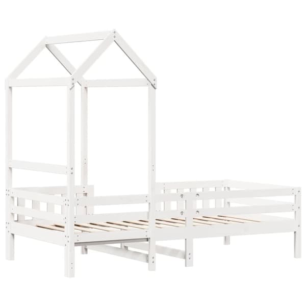 Sängram med tak vit 90x200 cm massiv furu