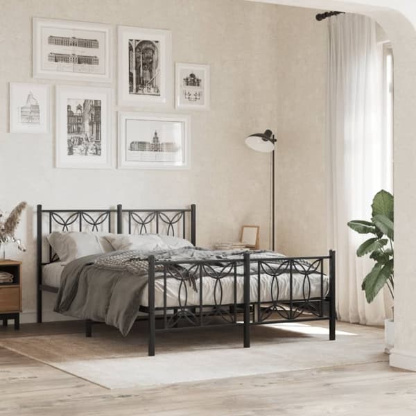 sengeramme med sengegavl og fodgærde 135x190 cm metal sort