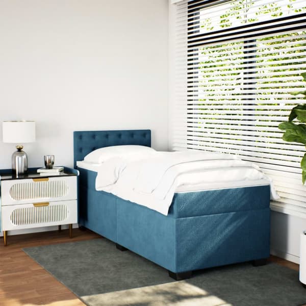 kontinentalseng med madras 90x200 cm fløjl mørkeblå