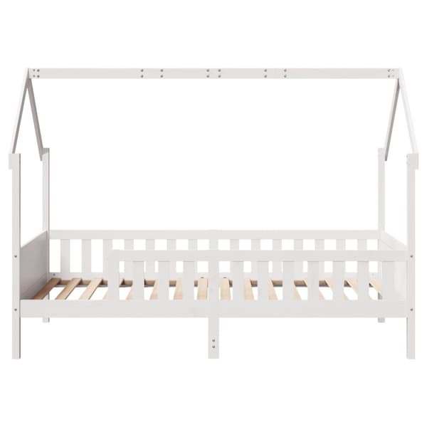 Barnsäng med husram vit 90x190 cm massiv furu
