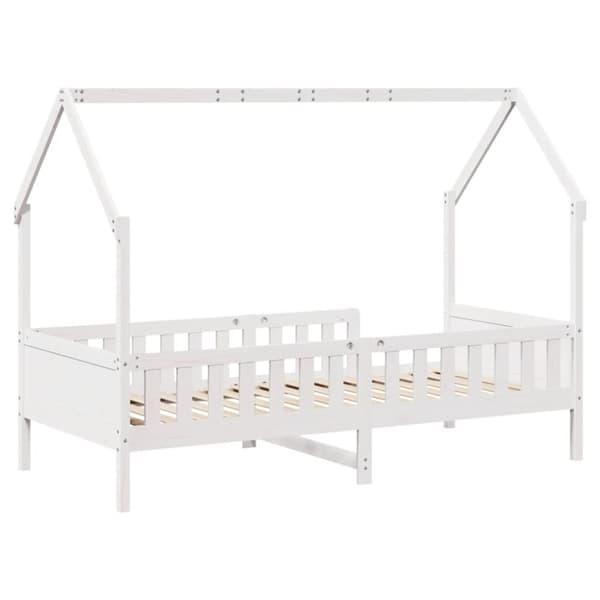 Barnsäng med husram vit 90x190 cm massiv furu