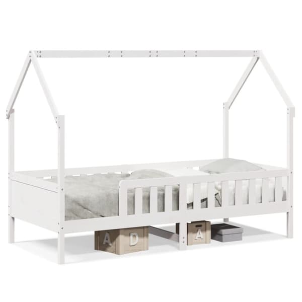 Barnsäng med husram vit 90x190 cm massiv furu