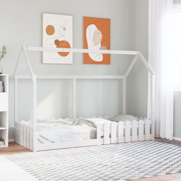 sengeramme til husseng 80x200 cm massivt fyrretræ hvid