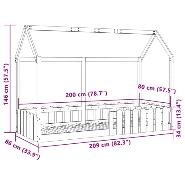 sengeramme til husseng 80x200 cm massivt fyrretræ hvid