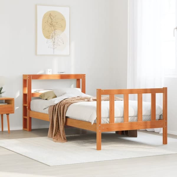 sengeramme med sengegavl 75x190 cm massivt fyrretræ gyldenbrun