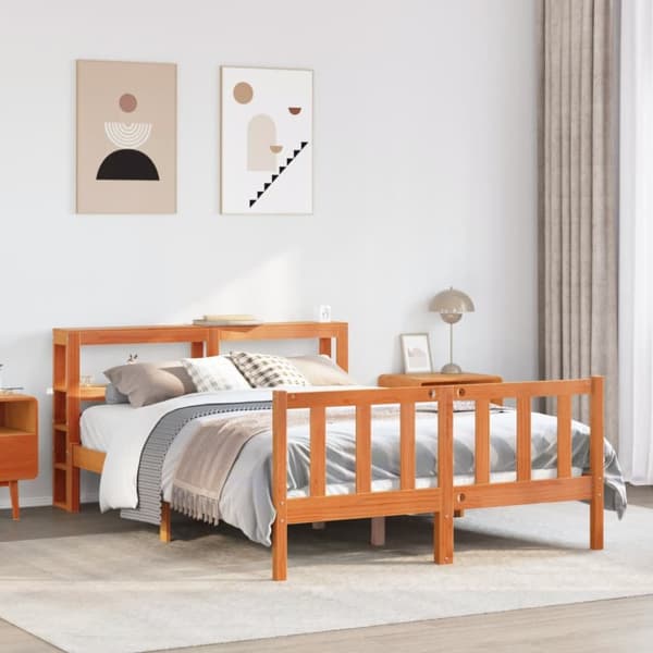 sengeramme med sengegavl 120x200 cm massivt fyrretræ gyldenbrun