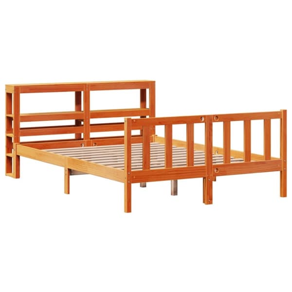 sengeramme med sengegavl 120x200 cm massivt fyrretræ gyldenbrun