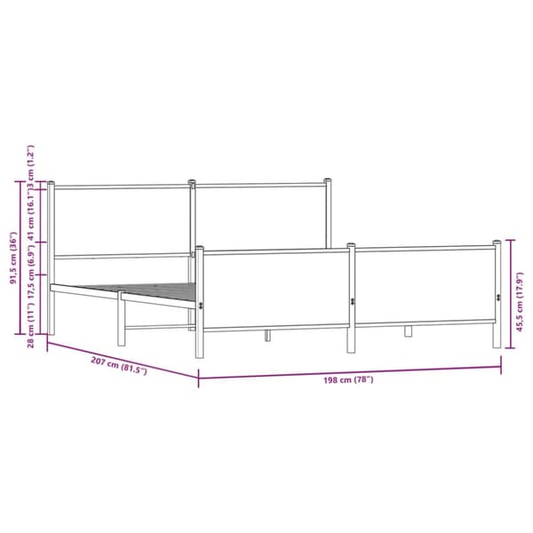 sengeramme uden madras 193x203 cm metal røget egetræsfarve