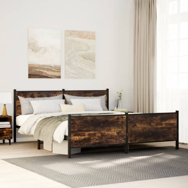 sengeramme uden madras 193x203 cm metal røget egetræsfarve