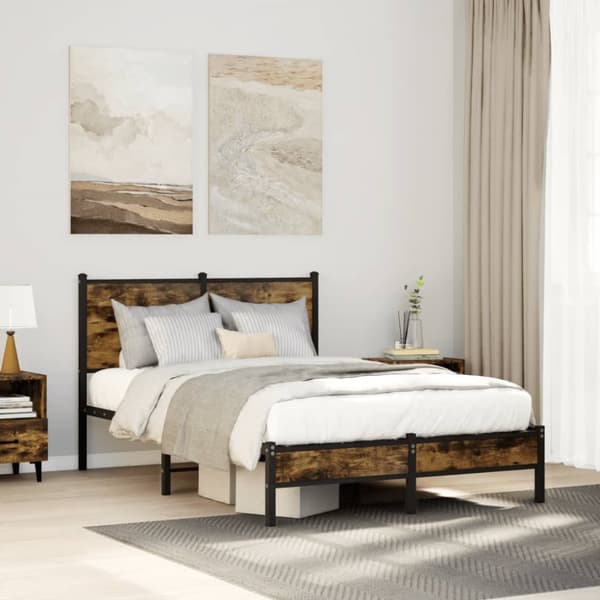 sengeramme uden madras 120x190 cm metal røget egetræsfarve
