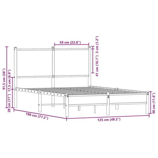 sengeramme uden madras 120x190 cm metal røget egetræsfarve