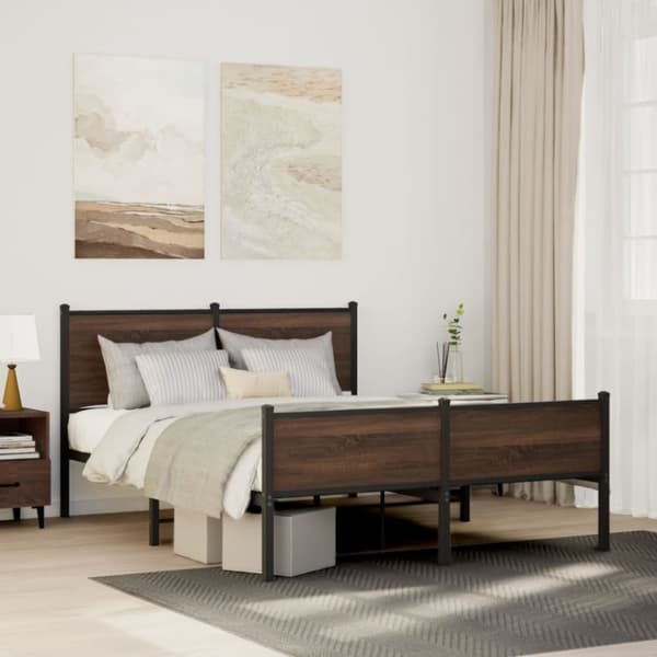 sengeramme uden madras 150x200 cm metal brun egetræsfarve