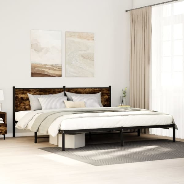 sengeramme uden madras 193x203 cm metal røget egetræsfarve