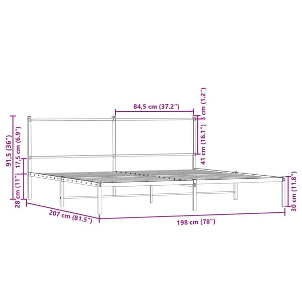 sengeramme uden madras 193x203 cm metal røget egetræsfarve